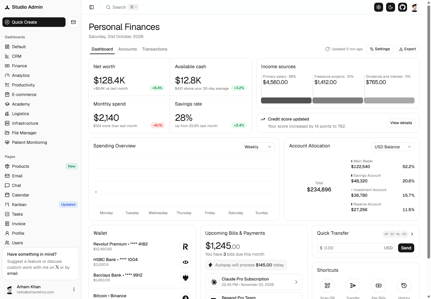 Capture de la véritable interface Studio Finance