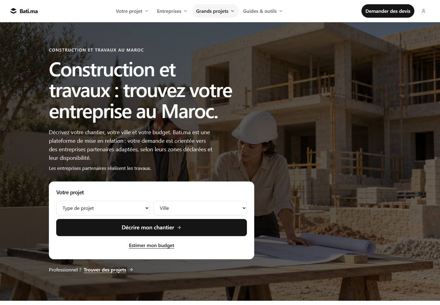 Capture de la page publique du site Bati.ma