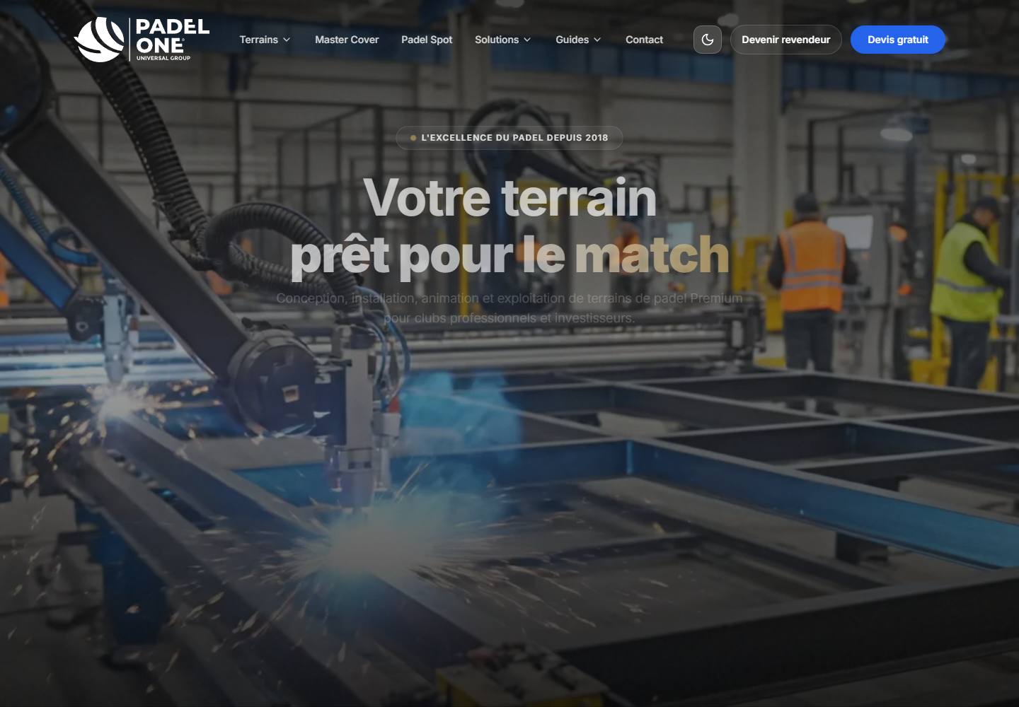 Capture de la page publique du site Padel One
