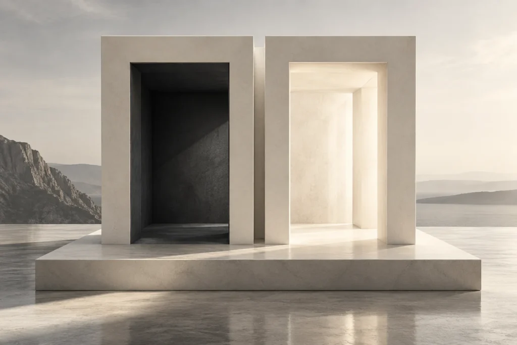 Deux ouvertures architecturales sur un même socle, symbole de deux parcours B2B.